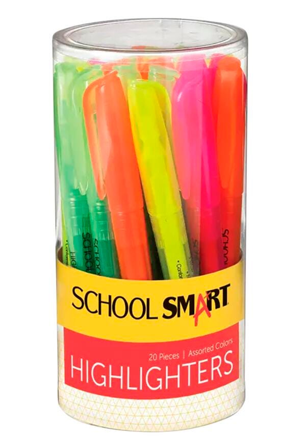 School Smart Pen Style Highlighters, Chisel Tip, Assorted Colors, Pack of 20 1298144